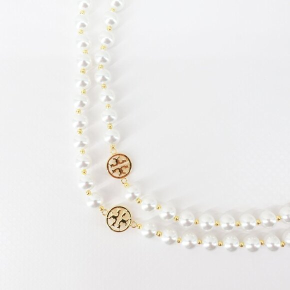 Tory Burch Gold Plated Beaded Long Pearl Station Chain Necklace Gold/ Ivory OS - Picture 12 of 12